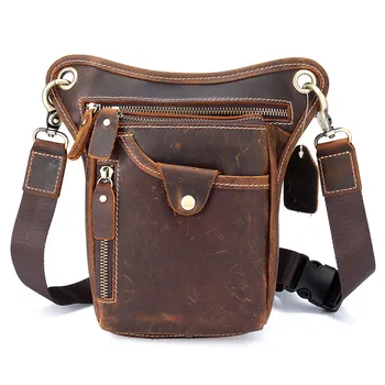 

Men's Crazy Horse Leather Multifunction Men Travel Shoulder Crossbody Messenger Bag Hook Belt Waist Pack Drop Leg Phone Case Bag