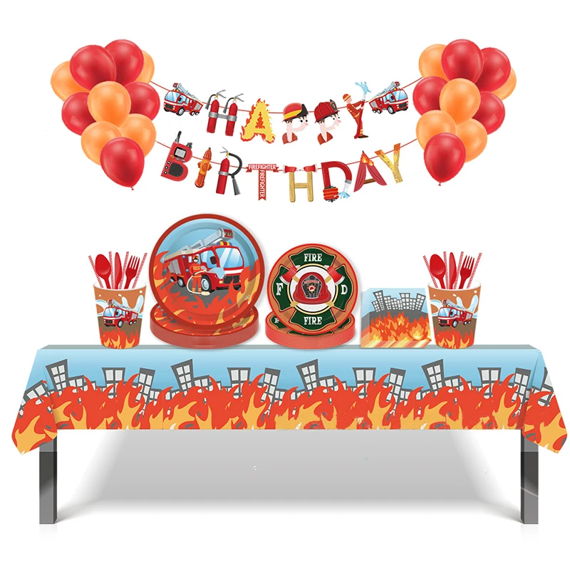 Vaisselle Jetable A Theme De Pompier Fournitures De Decoration De Fete D Anniversaire Pour Enfants Gobelets En Papier Assiettes Serviettes Camion De Pompiers Reception Cadeau Pour Bebe Aliexpress