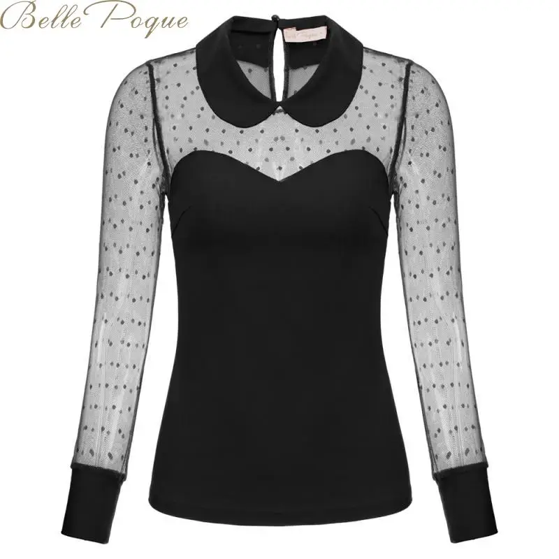 

Belle Poque Patchwork Casual Blouse White Peter Pan Collar Long Sleeve Tops 2019 Autumn Minimalist Blouses