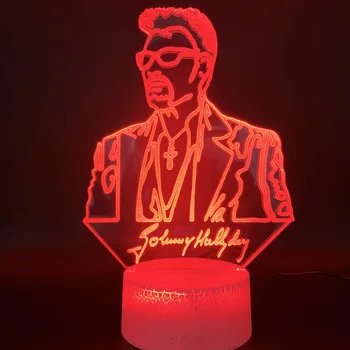 

3d Led Night Light Lamp Johnny Hallyday Figure Bedroom Decor Crafts Bright Base Color Changing Bedroom Atmosphere Holiday Gift