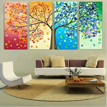 

Four Season Life Tree Picture Lucky Tree Painting Tree Canvas Art Family Tree Poster Colourful Leaf Tree Spray Wall Art Painting