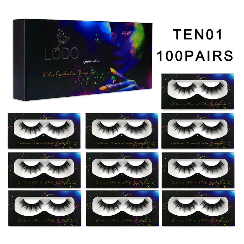 LTWEGO 100 шт, норковые ресницы оптом, натуральные длинные накладные ресницы, пушистые тонкие ресницы для наращивания, макияж, ручная работа,, искусственные ресницы - Цвет: 100 PAIRS TEN01