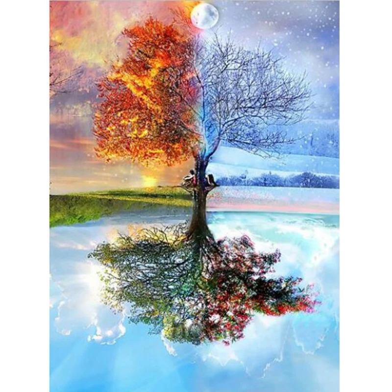 

5d Diamond Embroidery Kits Cross-stitch Season Trees Diamond Painting Needlework Diy Mosaic Picture Home Office Decor Crafts