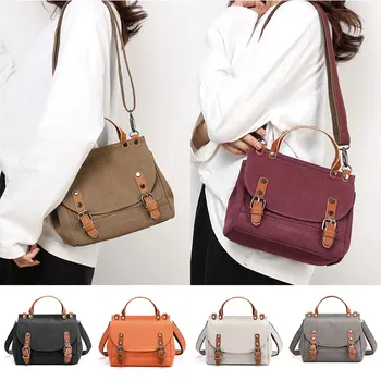 

Fashion Women Shoulder Crossbody Bag Vintage Canvas Handbag Large Capacity Messenger Bag Luxury Designs Solid Color Handbag 2020