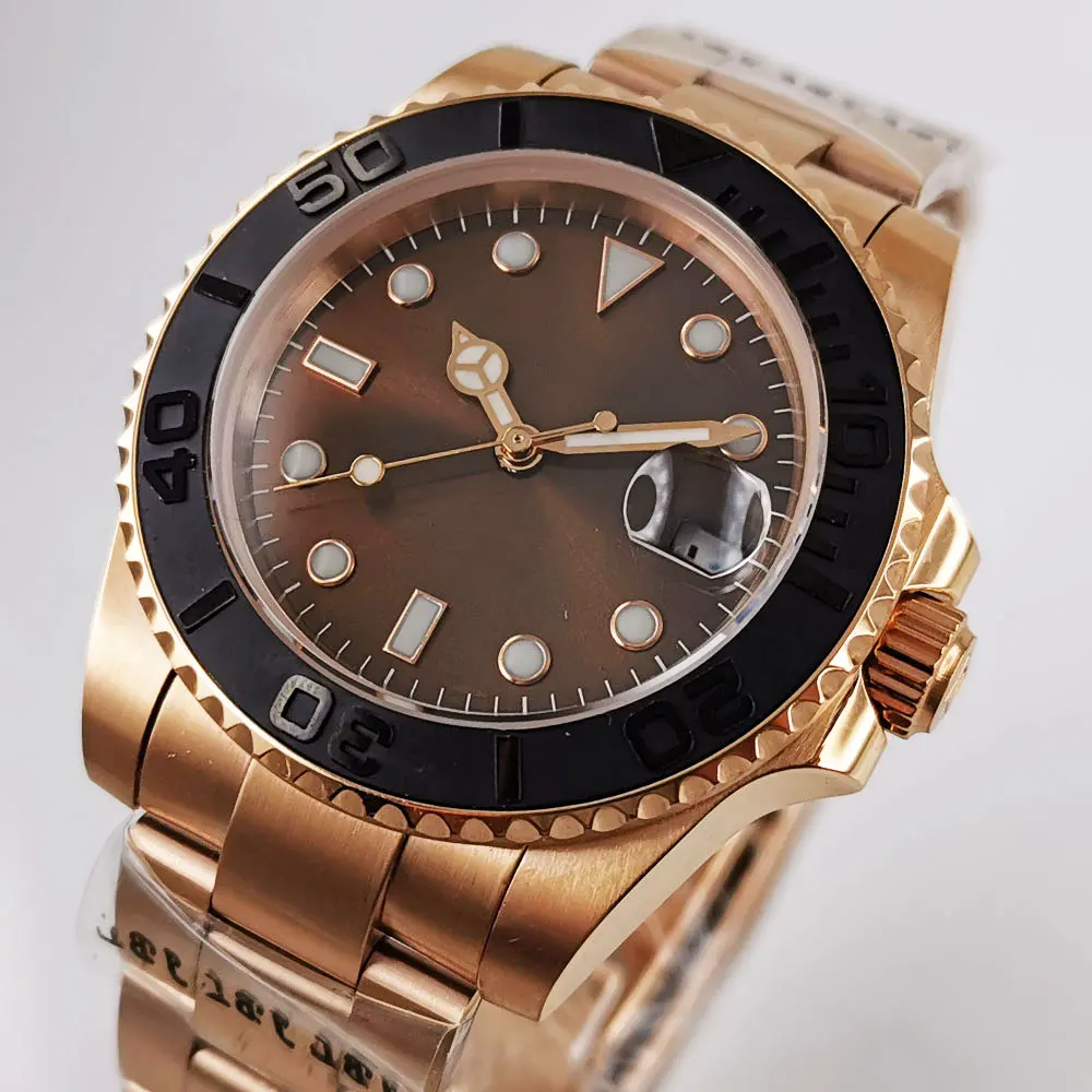

BLIGER Men Wristwatch Rose Gold MIYOTA Automatic Movement Brushed Bezel Deployment Clasp Nologo Dial Sapphire Glass