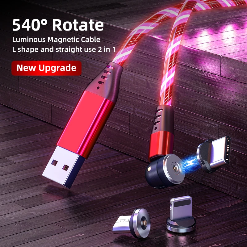 AUFU LED Flowing Light Charging Magnetic USB Cord Glow Type C Cable Magnetic Cable Micro Charger Cable for iPhone Huawei Samsung