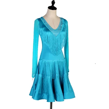 

Hot New Ladies Sexy V-neck Tassel Latin Dance Costumes Adult Latin Dance Competition Dress Sling Latin Dance Skirt