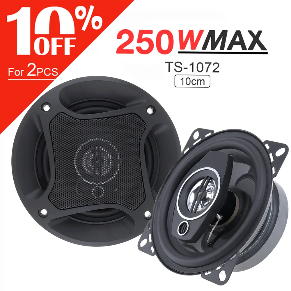 2pcs 4 Inch 10cm 250w Car Coaxial Audio Music Stereo Full Frequency Speakers Non-destructive Installation - Speakers -