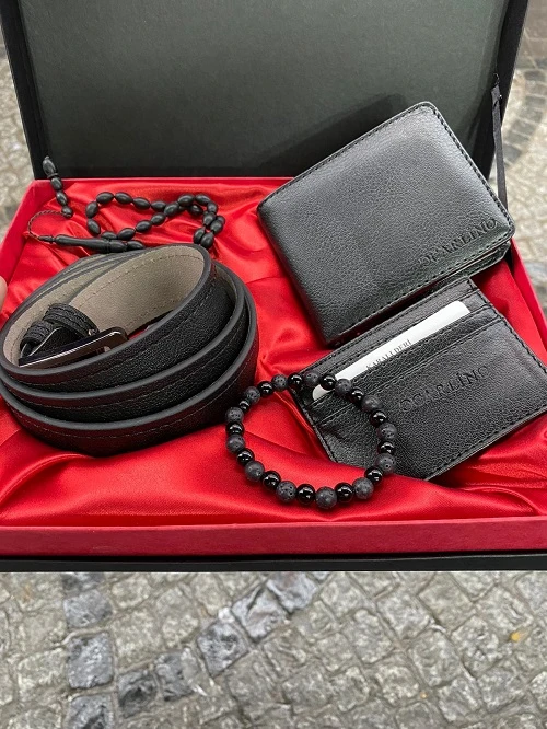 Captain & Polo cartera clásica negra para hombre, pulsera Kartlıkl, Rosario, regalo especial, conjunto en caja|Carteras| - AliExpress