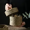 Handmade Storage Basket Cachepot For Flowers Weaving Woven Rattan Storage Container Box Basket Natural Snack Storage Round Box 3