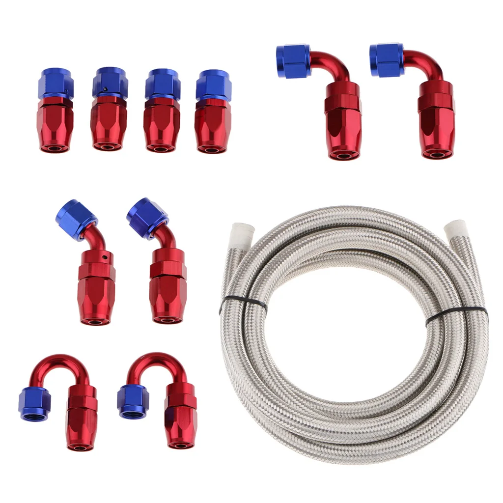 10Ft Nylon Braided Fuel Line with AN10 Hose End Aluminum Fittings Kit