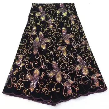 

Free shipping (5yards/pc) high quality black gold African velvet lace fabric with shining glitters for attractive party dress