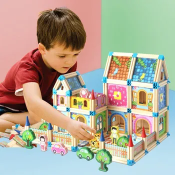 

128/268pcs Wooden Construction Building Model Building Blocks Children's Intelligence Building Block Toy Wood Block Gift For Kid