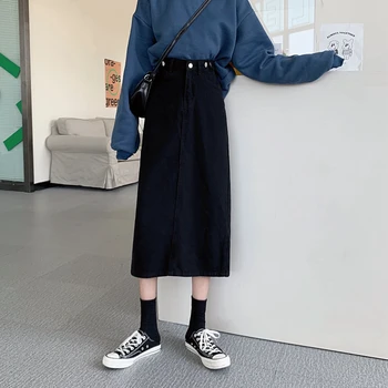 

Make firm offers the new black jeans skirts long since show thin waist, split the a-line skirt