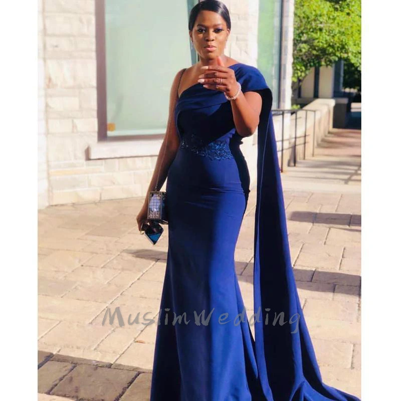 green prom dress Royal Blue Mermaid Evening Dresses with Long Shawl African Woman Prom Dresses Girl Party Dresses Long robe de soiree vestidos prom gowns