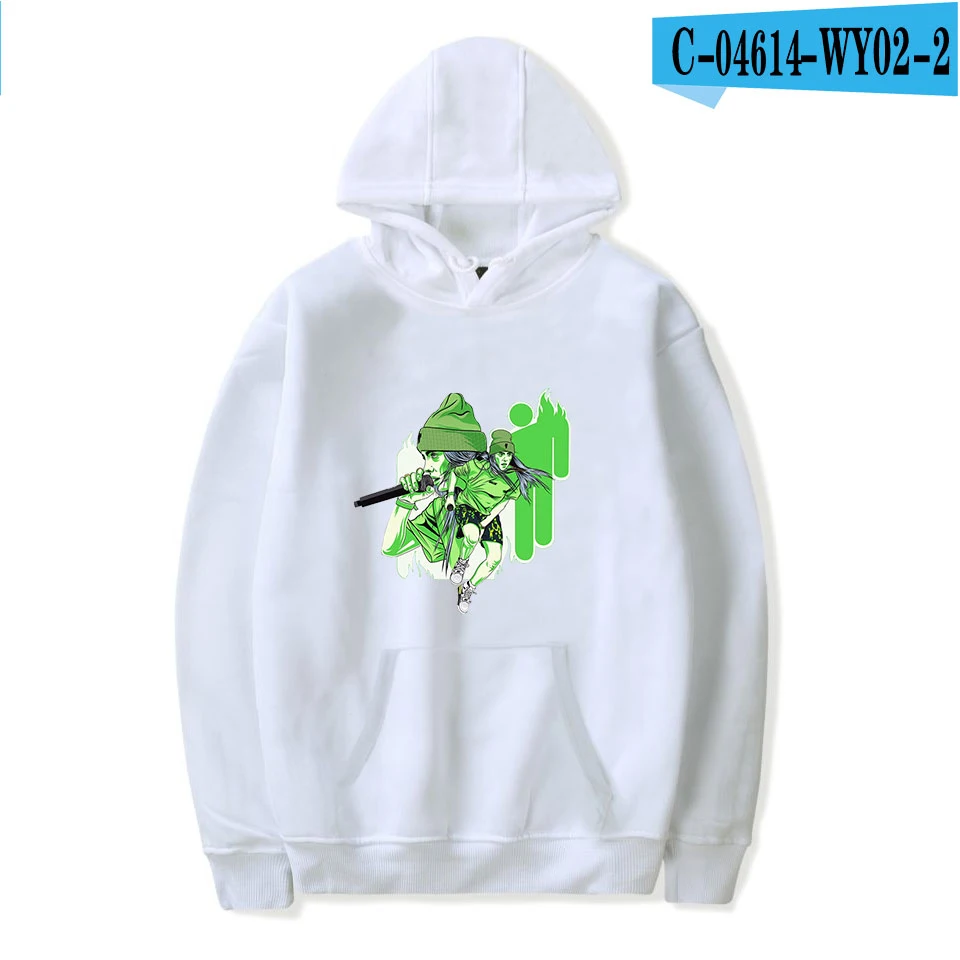 white Новинка; Лидер продаж; Billie Eilish; толстовки для женщин и мужчин; модные толстовки с капюшоном для девочек; Осенние повседневные розовые пуловеры с принтом Billie Eilish; топы - Цвет: white