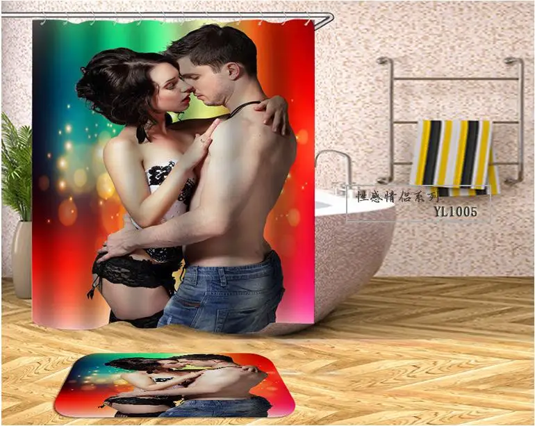 YL1005 Mildewproof and Waterproof Shower Curtain For Bathroom the sexy women and lover Printed shower curtain in bathroom curtain - Цвет: YL1005