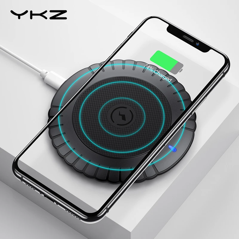 10 Вт Qi Беспроводное зарядное устройство для iPhone X samsung S10 huawei YKZ портативный Быстрый беспроводной зарядный коврик для мобильного телефона Беспроводное зарядное устройство