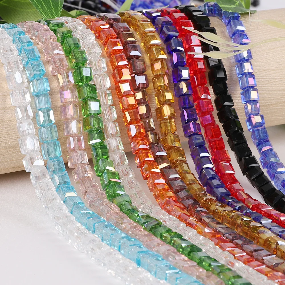 Nicebeads 20-200 шт Разноцветные кубические бусины 2 3 4 5 6 8 мм разделители Свободные Хрустальные квадратные стеклянные бусины для изготовления ювелирных изделий браслет своими руками