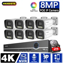 

HKIXDISTE 4K 8CH 4CH Security Camera PoE System With 4/8X8MP Full Color Night Vision Two way Audio IPC CCTV Camera Kit