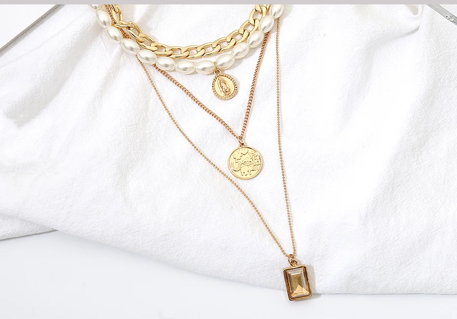SHIXIN Бохо многослойная цепочка колье ожерелье для жемчужное ожерелье для женщин монета/ракушка Подвески модные роскошные ювелирные изделия женские подарки