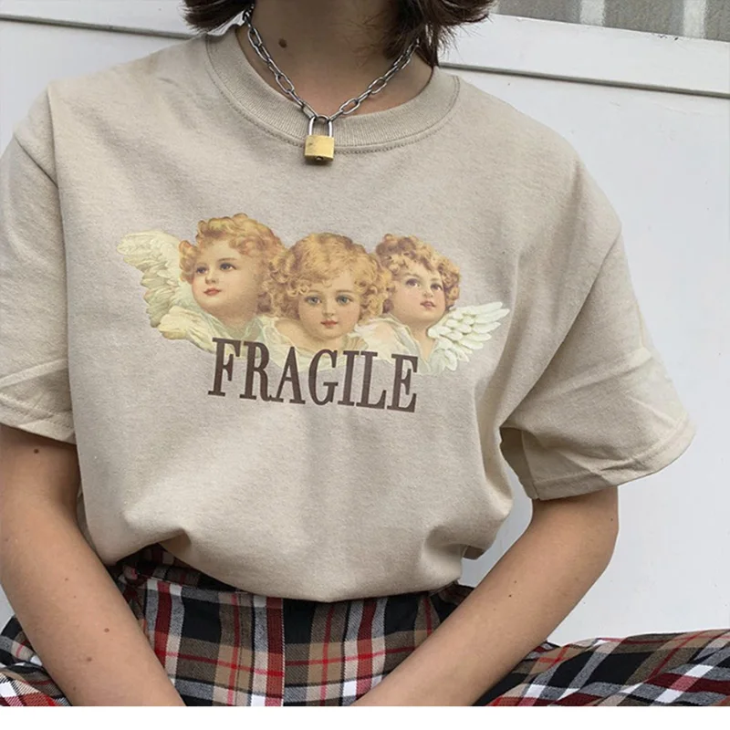 

Angel 90s Fashion T Shirt Women Kawaii Print Short Sleeved O-neck T-shirt Vintage Vogue Ullzang Tshirt Harajuku Top Tees Female