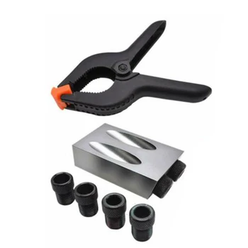 

Set Pocket Hole Jig Kit 15°Angle 6/8/10mm Adapter Drill Guide Woodworking Tool