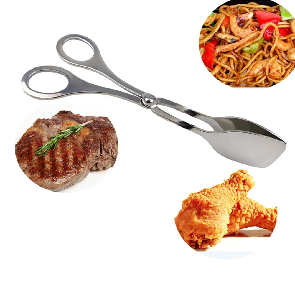 Barbecue Serving Kitchen Salad Lightweight Heat Resistant Baking Tool Stainless Steel Flat Clamp Food Tong Anti-scald Ergonomic