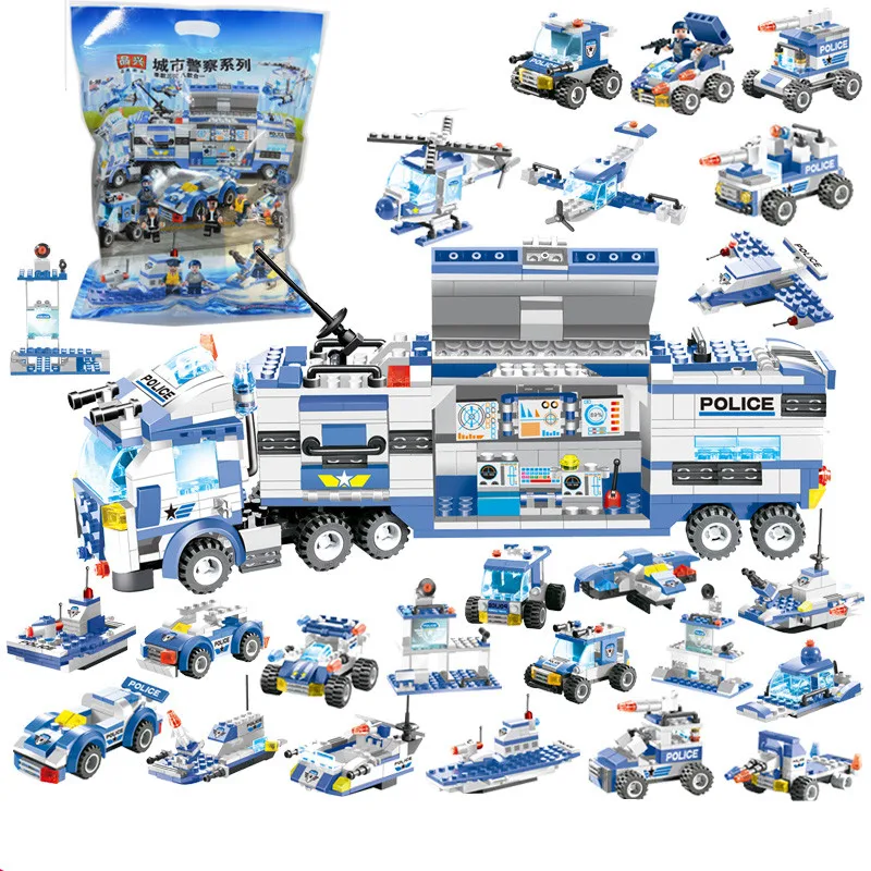 

762Pcs City Police Robot Aircraft Car Model Building Blocks Set SWAT Creator Playmobil Assembly Educational Toys For Children