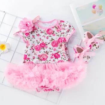 

Baby Girls Summer Floral Dress Princess Party Tulle Flower Dresses With Headband ShoesNewborn Infant Toddler Girl Clothes Set