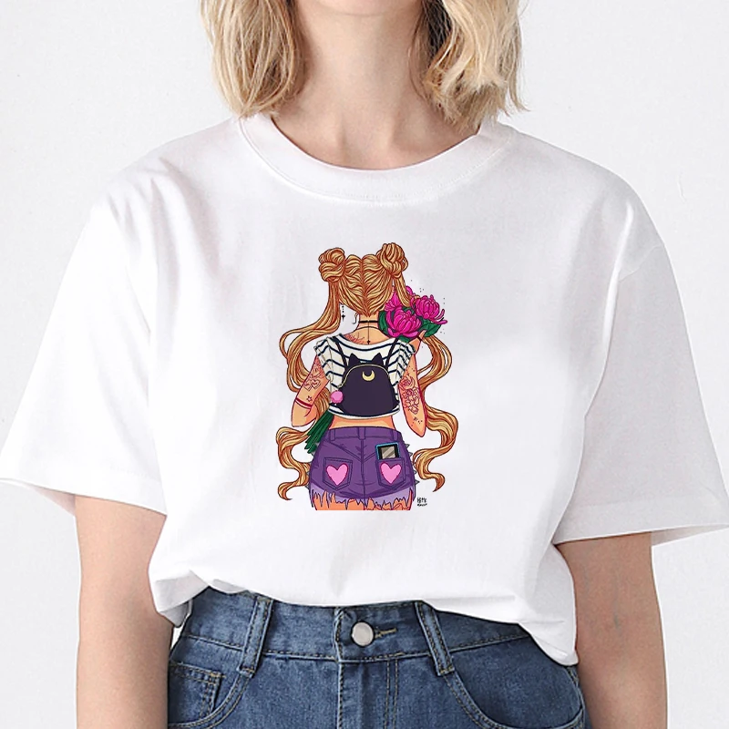 

New Arrival Basic Sailor Moon Anime Print Female Shirt Japanese Clothes Harajuku Kawaii Tops Summer T-shirt Women's T-Shirt
