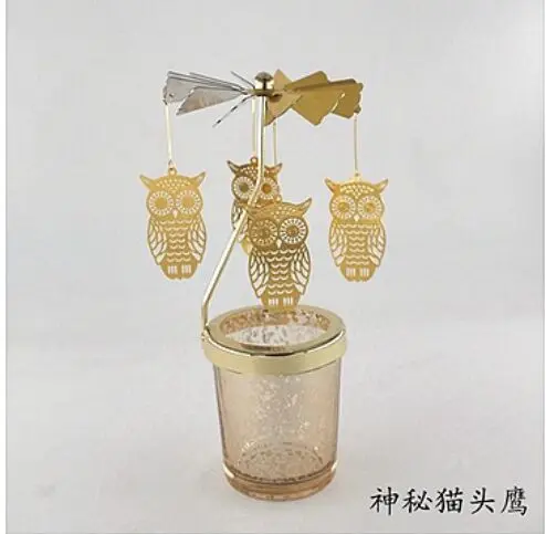 owl animal Подсвечники вращающиеся романтические вращающиеся карусели чайный светильник подсвечник Рождественская елка олень светильник ing домашний Декор подарок - Цвет: owl animal