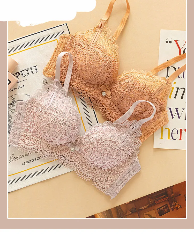 Underwear Set Women Lace Bra& Brief Sets Sexy Bra Set Seamless floral Embroidery Bralette thicken small Lingerie Fashion