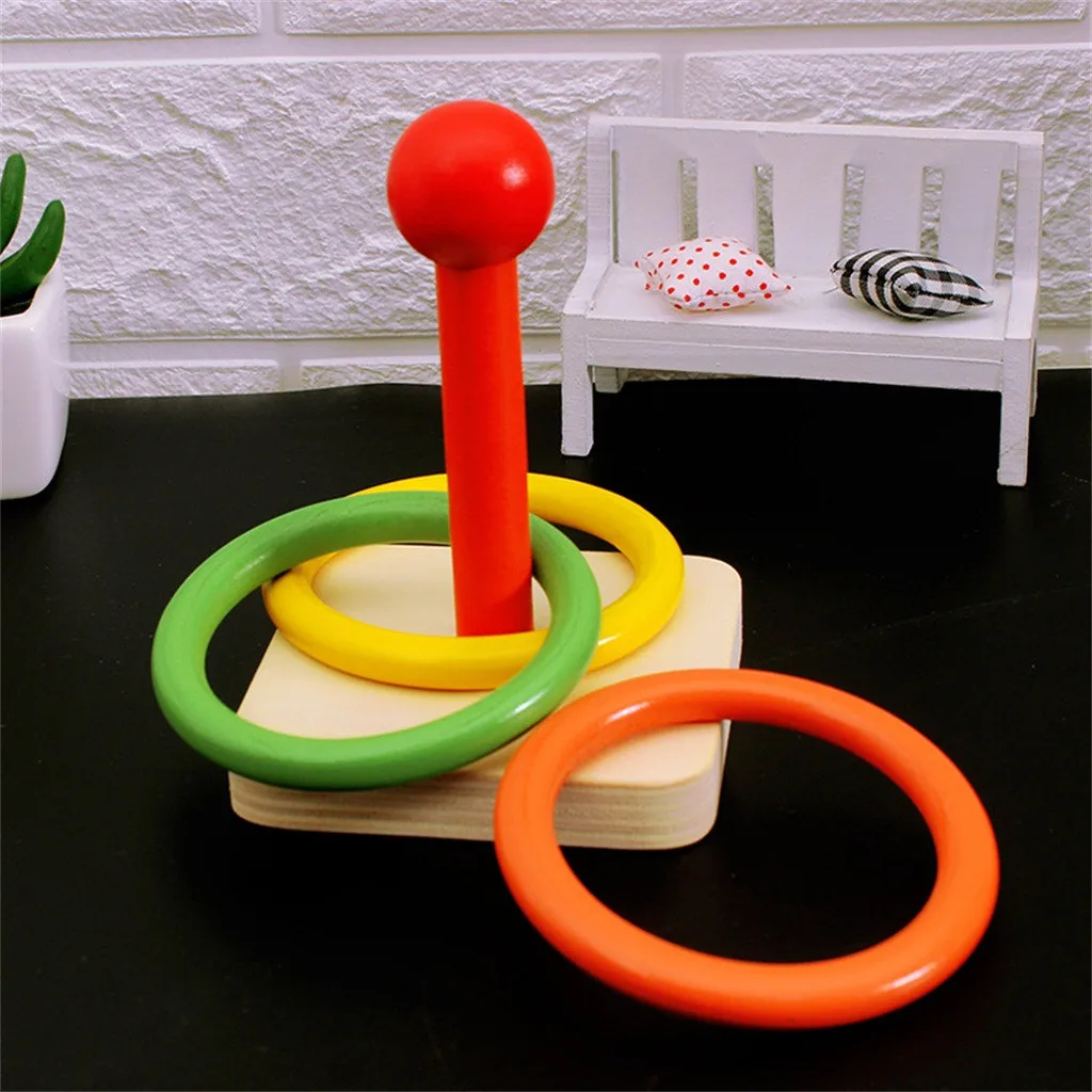 Outdoor Ring Toss Game for Adults and Families Tossing, Wood and Rope#C