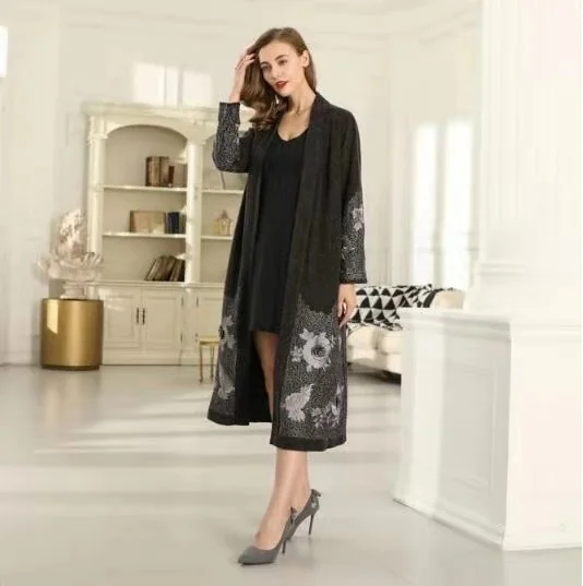 astounding  Top Quality New 2020 Spring Autumn Winter Long Cardigan Jackets Women Luxurious Embroidery Long Sle