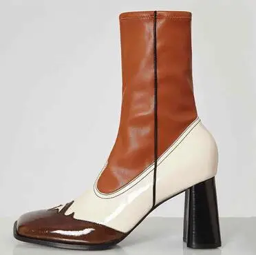 light brown Prova Perfetto/модные облегающие эластичные носки; женские разноцветные осенние ботинки из коровьей кожи с квадратным носком на высоком каблуке; женская обувь - Цвет: light brown