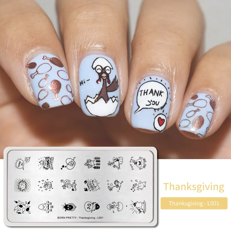 Thanksgiving Day1 Пластины для стемпинга ногтей BORN PRETTY из нержавеющей стали 304, трафарет для дизайна ногтей в виде цветов, геометрии, сердечных изображений, на День святого Валентина, Рождественская тема - Цвет: Thanksgiving Day1
