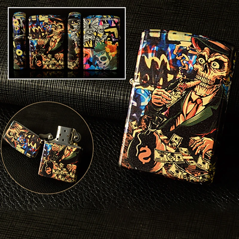 

Paint Vintage Cigarette Lighter Wheel Flip Top Oil Petrol Refillable Smoking Lighter Outdoor Tools Gadgets Men's Gift