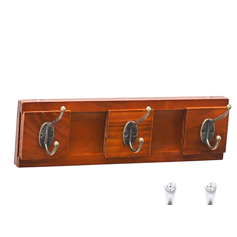 

New Wood Iron Adjustable Hook Rails Wall Hanging Storage Rack Hook for Bag Key Clothing Home Entryway Decor