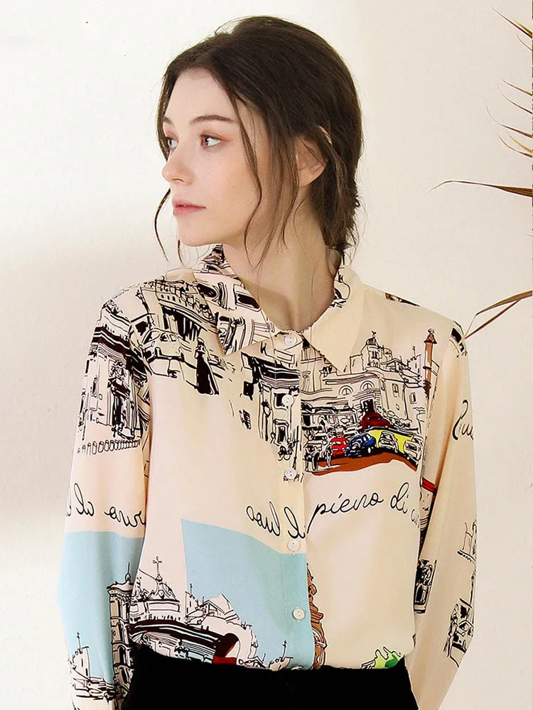 

Temperament Chiffon Shirt 2020 Woman European American Fashion Printing Lapel Long Sleeve Plus Size Blouses For Girl Streetwear