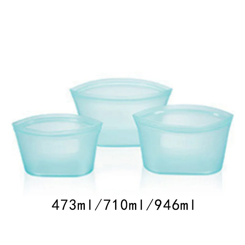 Многоразовые популярные силиконовые сумки для хранения продуктов хранения овощей чашка органайзер для холодильника стоьте вверх контейнеры миска для свежей еды фрукты 1 комплект - Цвет: Blue Bowl