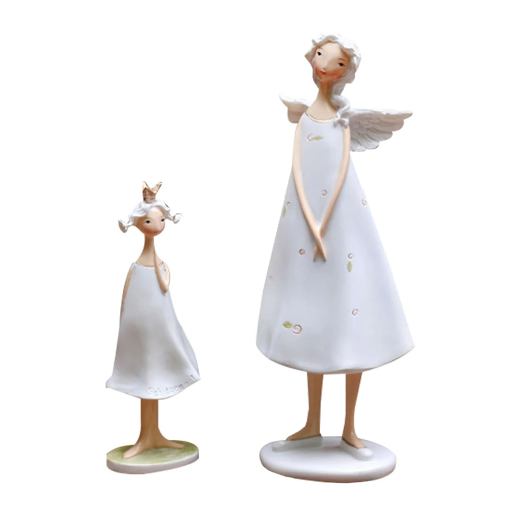 2Pcs Creative Angels Mother And Daughter Figurine Sculpture Home Desk Decor