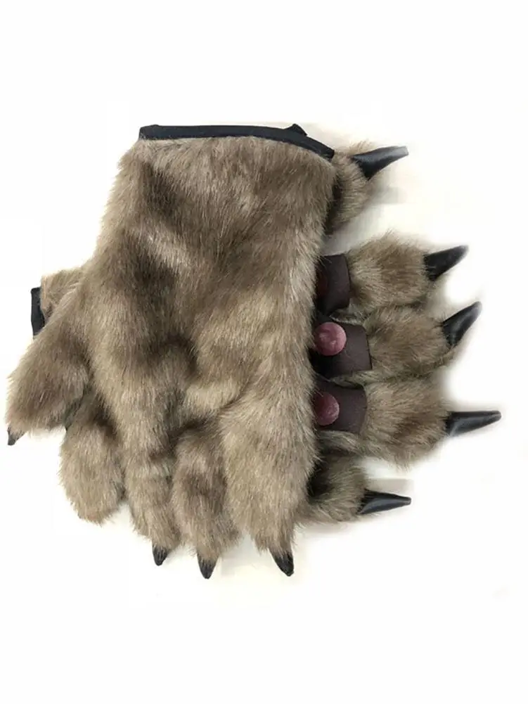 Women Girls Winter Bear Paw Gloves Warmer Plush Furry Gloves Mitten Xmas Gift Novelty Cosplay Gloves 1Pairs