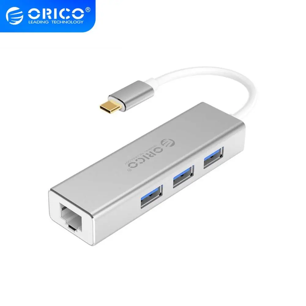 ORICO USB Ethernet Type C к RJ45 хаб из алюминиевого сплава 3 0 адаптер для ноутбука мобильный