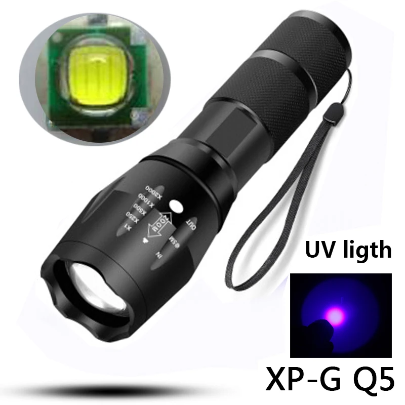 Светодиодный светильник XML T6 фонарь для отдыха на природе 5 цветов портативный светильник s мощный перезаряжаемый масштабируемый ручной светильник с батареей 18650 - Испускаемый цвет: UV light Q5