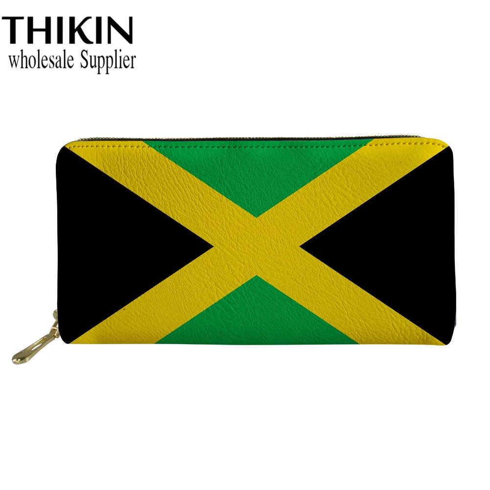 

THIKIN Jamaican Flag Pattern Women Leather Long Money Clutch Bag Female Card Holders Cellphone Pocket Purse Girls Mobile Bags