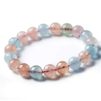 

11mm Natural Morganite Beads Jewelry For Women Men Anniversary Love Gemstone Strecth Crystal Round Beads Fashion Bracelet AAAA