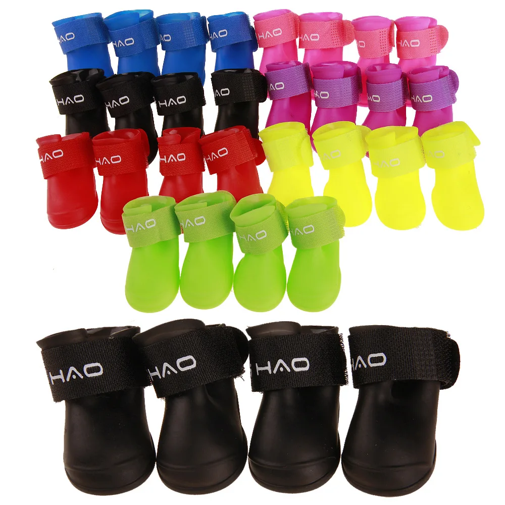 

4Pcs/set Pet dog Rain ShoesDog Booties Rubber Portable Anti Slip Waterproof Dog Cat Rain Shoes Autumn and winter S/M/L