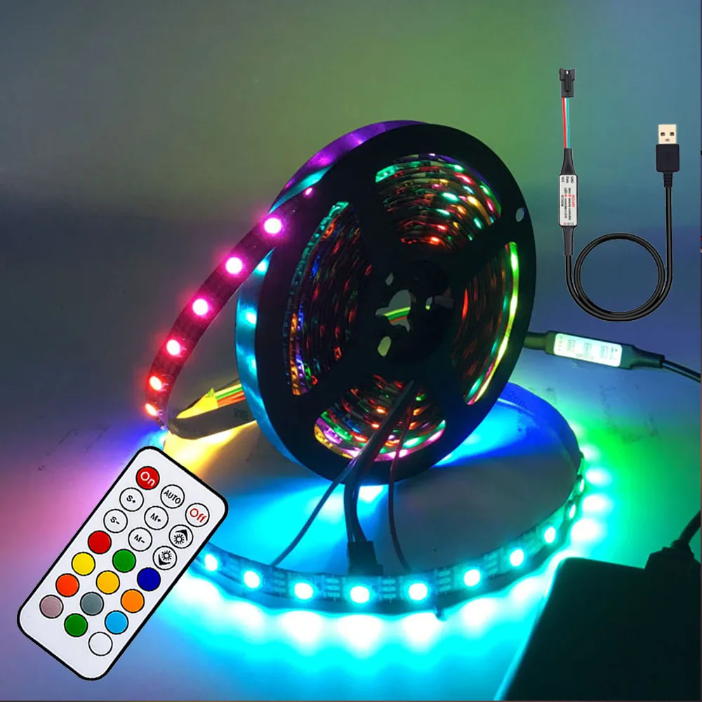 5 в постоянного тока WS2812B USB светодиодная полоса Bluetooth RF контроллер RGB 5050 индивидуально Адресуемая освещения