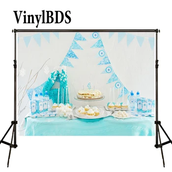 

VinylBDS Baby Birthday Background Blue Cake Table Backdrop Children Backdrop Seamless Photo For Studio Custom